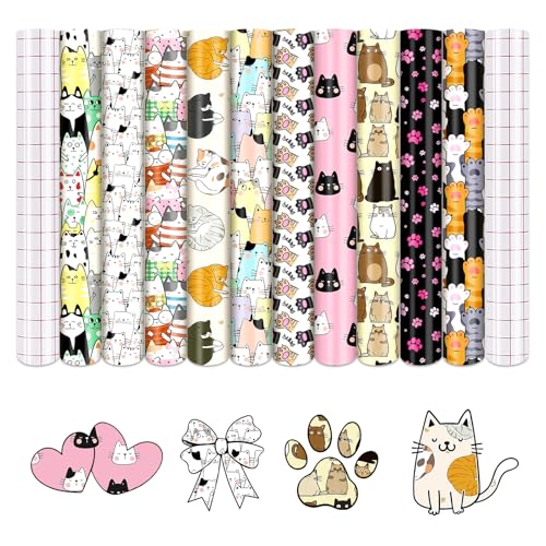 Vinyle adhésif permanent imperméable chat coloré déco 30,5x25,4cm - 2
