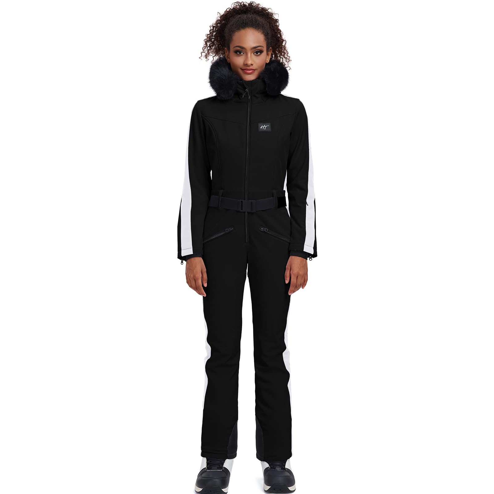 HOTIAN Combinaison de ski pour femme - Une pièce - Combinaison de ski - Hiver - Chaude - Imperméable - Coupe-vent - Combinaison de neige - Avec capuche