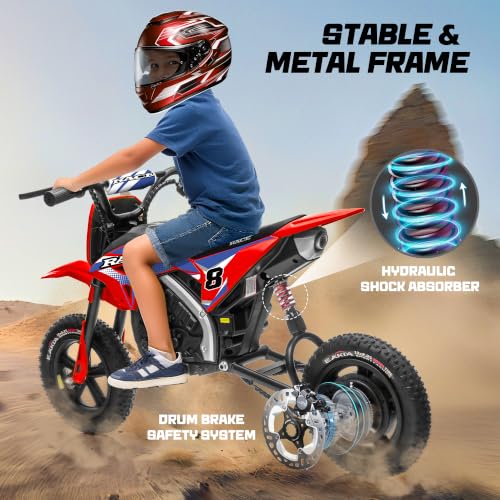 Image of 24V Kids Electric Dirt Bike - 250W Electric Motorcycle, 11 Mph Max Speed Electric Motorcycle Mini Bike with Music, 10 Miles Range, Twist Grip Throttle, Metal Suspension, Rubber Tires (Red)