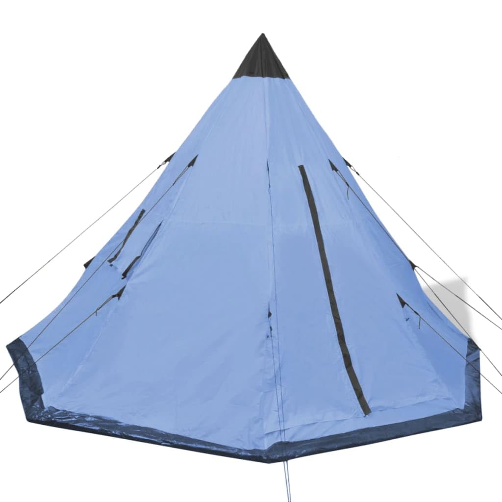 Tienda de campaña tipo azul para 4 personas, tienda de campaña de 4 plazas con marco de hierro, doble techo y suelo de polietileno, 2 ventanas con mosquitera, 365 x 365 x 250 cm, funda incluida