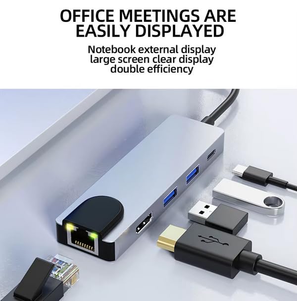 Image of 𝟏𝟓 𝐘𝐄𝐀𝐑𝐒 𝐖𝐀𝐑𝐑𝐀𝐍𝐓𝐘 New Version USB-C Hub, 5-in-1 Multiport Adapter with HDMI, USB 3.0 Ports, RJ45 Ethernet, Space Grey Aluminium Docking Station