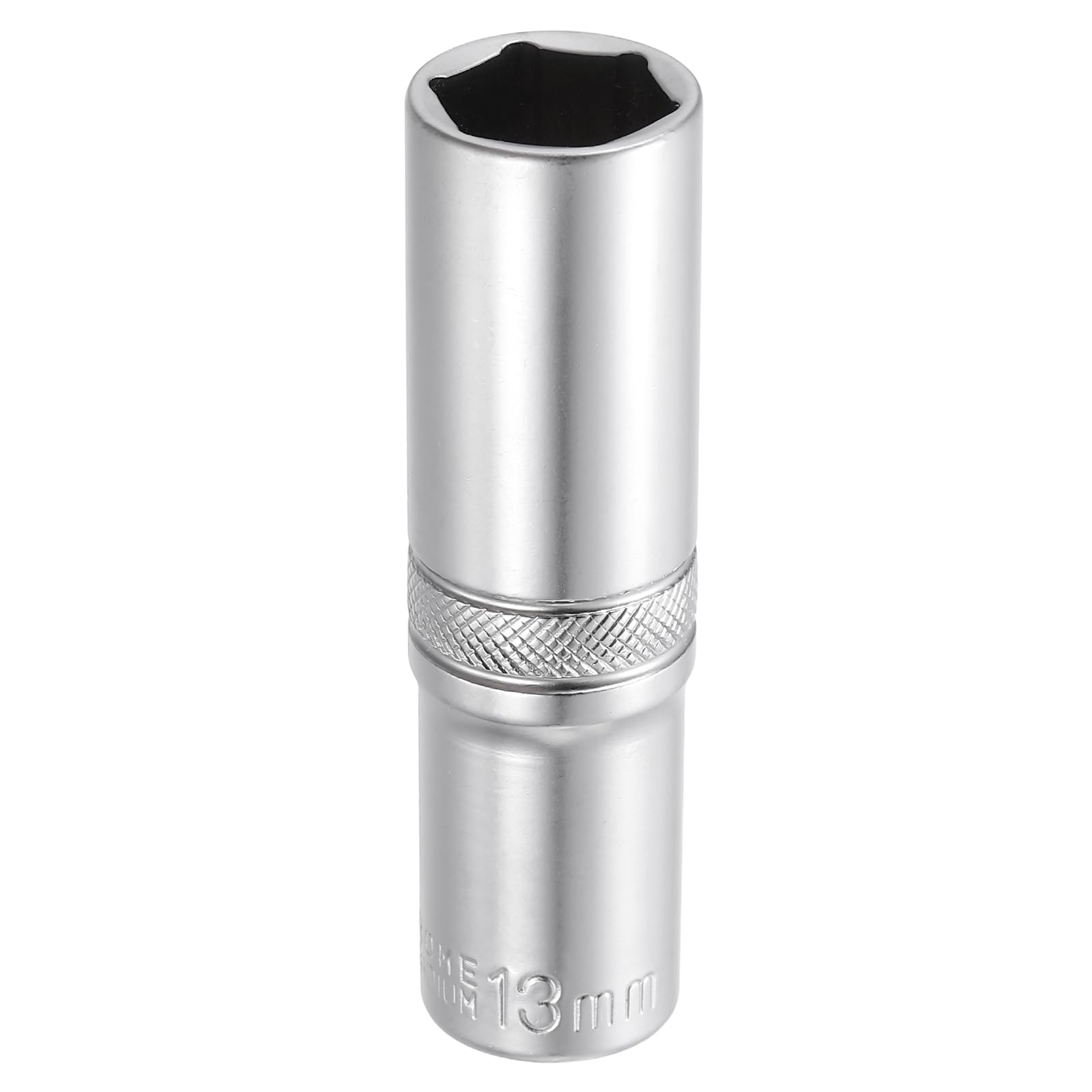 sourcing map 6 Points Deep Socket 3/8" Drive 13mm Deep Metric CR-V Steel Polished Nickel Plating Impact Sockets 64mm / 2.5" Long Flip Sleeve Tool for Home Auto Nuts Bolts Repair