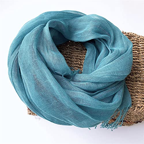 2 Pcs Linen Scarf Shawl for Women Solid Color Long Scarves Light Fashion Neckerchief Shawl, L21.7 X W70.9 (Color : Lake Blue+Dark Green, Size : 55x180cm)2