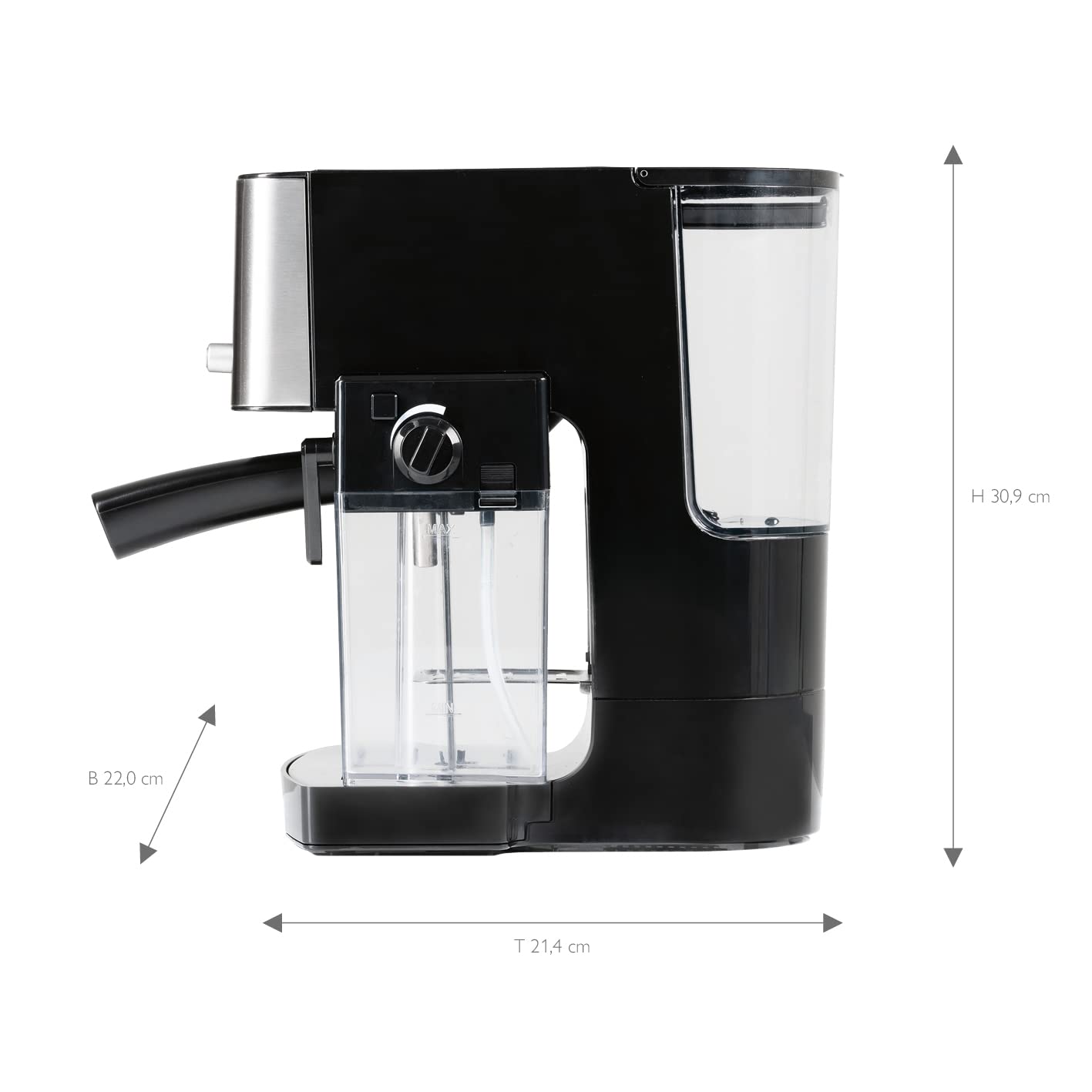 BEEM ESPRESSO-LATTE Siebträgermaschine 15 bar 0,4 L Milchtank 1,4 L Wassertank Schwarz-Silber