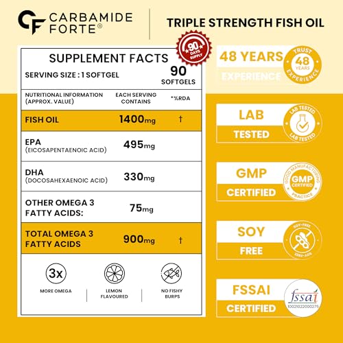 Image of Carbamide Forte Triple Strength Fish Oil 1400mg with Omega 3 900mg - 90 Softgel Capsules for Men & Women & Carbamide Forte Multivitamin for Sports Tablets for Men & Women - 60 Tablets
