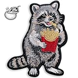 Funny Raccoon Munching French Fries Morale Patch – 3.6" Funny Raccoon Embroidered Iron On Patch for Backpack, Jacket, Dog Vest, Hats & Patch Wall – Munching French Humor Patch