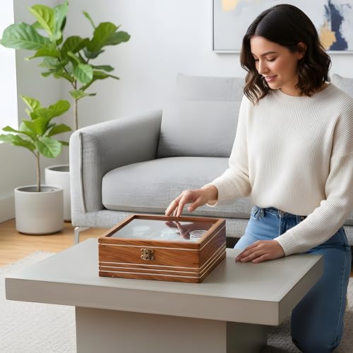 Image of Watch box for women & men, Wooden organizer, Handmade Holder For Men, Custom Valet Box with Brass Lock, Christmas, Anniversary, Valentine;s Day, Father's Day (Dark Brown 6 Slots)