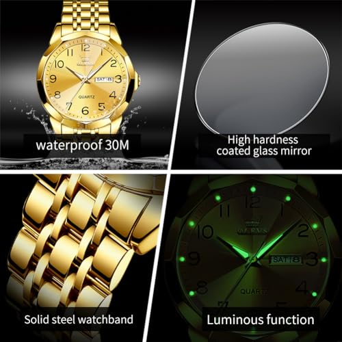 Image of OLEVS Watches for Men Business Dress Diamond Analog Quartz Big Face Luxury Classic Stainless Steel Waterproof Luminous Two Tone Wristwatch