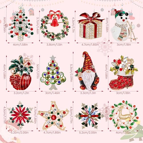 Image of Qenk 12PCS Christmas Pins and Brooches for Women, Christmas Brooch Set