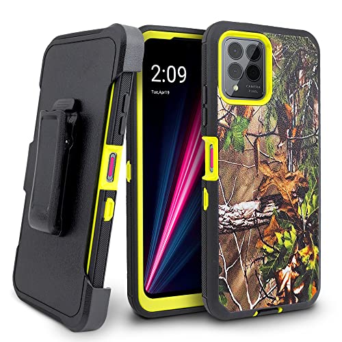 Jackpot wireless for T-Mobile Revvl 6 Pro 5G Case, Holster Phone Case with Built-in Screen Protector Swivel Belt Clip Heavy Duty Full Body Protection Shockproof Kickstand Cover (Camouflaged Green)