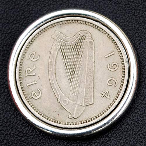 1964 Irish Ireland 3 Pence Coin Genuine Full-Grain Black Leather Magnetic Money Clip Wallet & Card Holder RFID Blocking - Irish Harp4