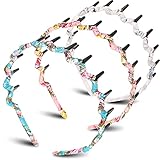 3 Pieces Plastic Shark Tooth Headbands Wrapped Cloth Comb Headbands Floral Wavy Comb Hairbands...