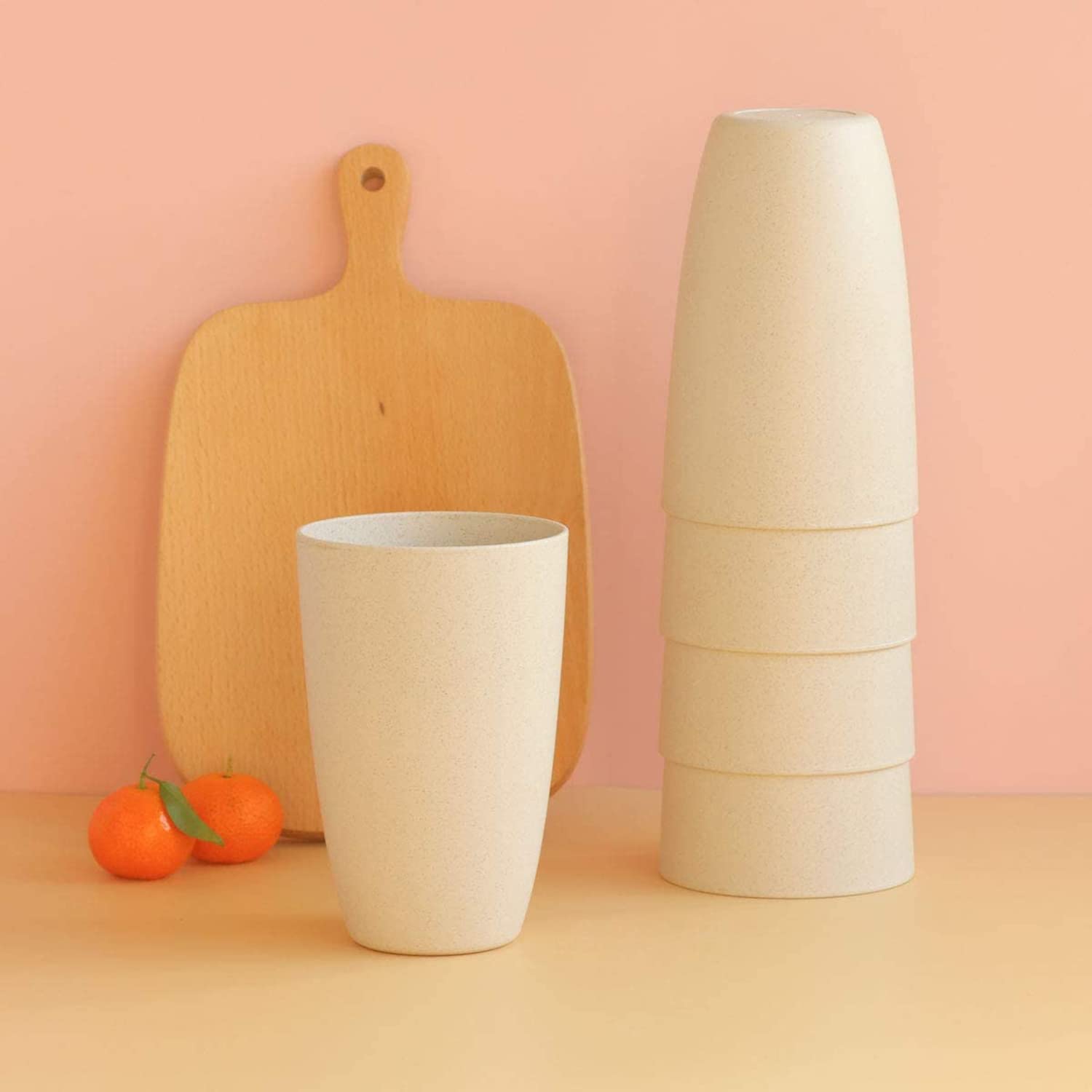 ELECDON Wheat Straw Unbreakable Cup (12 oz) - Reusable Drinking Glasses Set of 5 - Dishwasher Safe - Great for Kids Children Toddler & Adult - BPA Free & Eco-Friendly(Beige)