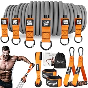 HTD Resistance Bands Widerstandsbänder, 300lbs Fitnessbänder Expander Tube Bands, Widerstandsbänder Set mit Griffen Knöchelriemen und Türanker Tragbarer Rucksack, für Indoor Home Gym und Outdoor