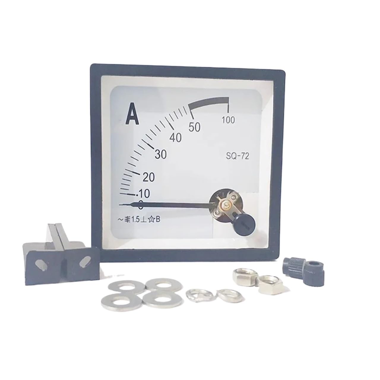 Amperímetro analógico SQ-72 de 72 x 72 mm con puntero, compatible con rangos de 1 A, 2 A, 3 A, 5 A, 10 A, 15 A, 20 A, 30 A y 50 A. Modelo CZ-72.(15A)