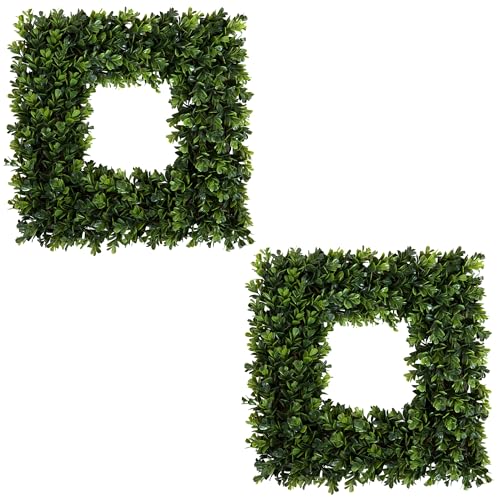 Pure Garden Set of 2 Wreaths - 16.5-Inch Square Artificial Boxwood Spring Summer Winter or Fall Wreaths - Outdoor/Indoor Decor for Front Door
