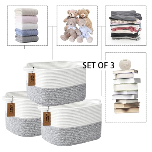 Image of COMFY-HOMI 3Pack Small Woven Cotton Rope Basket for Organizing, Gift Baskets for Handles, Empty Gift Baskets, Medium Rope Basket|13.5 inch x 11 inch x 9.5 inch home decor for Living Room, Bathroom