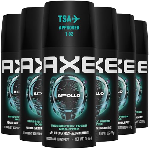 AXE Men Travel Deodorant Aluminum-Free Bodyspray Apollo 6-Pack 48H Anti-Sweat Protection TSA-Approved Body Spray 1 Oz Ea