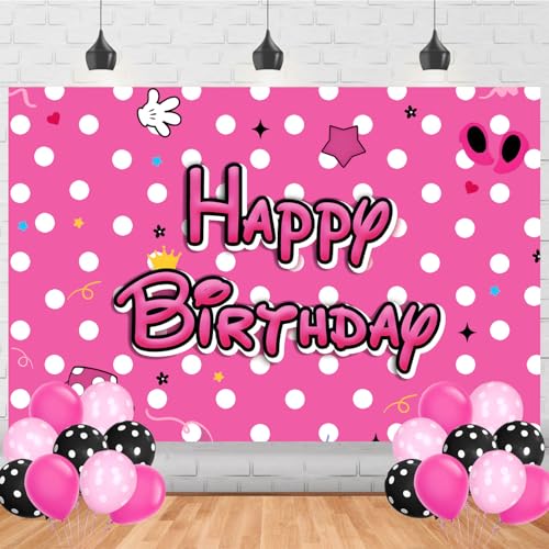Pink Mouse Backdrop for Cartoon Birthday Party Supplies Pink Party Decorations Set Include Backdrop Balloons for Girls Cartoon Mouse Theme Party