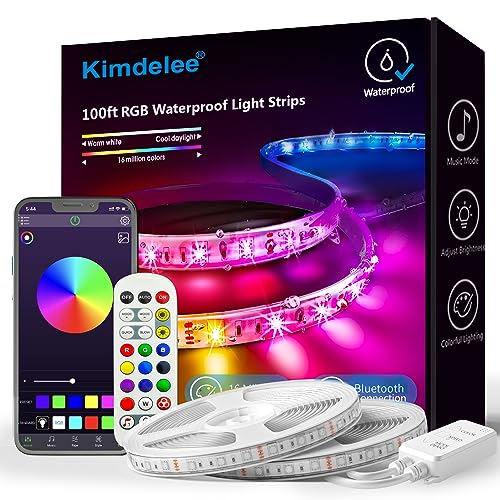 Kimdelee 100ft 66ft 33ft Waterproof Led Light Strips, 12v RGB Outdoor Strip Rope Lights, Color Changing with App Bluetooth Music Sync, Christmas Lights Decor (100ft) Kimdelee 100ft 66ft 33ft Waterproof Led Light Strips, 12v RGB Outdoor Strip Rope Lights, Color Changing with App Bluetooth Music Sync, Christmas Lights Decor (100ft)