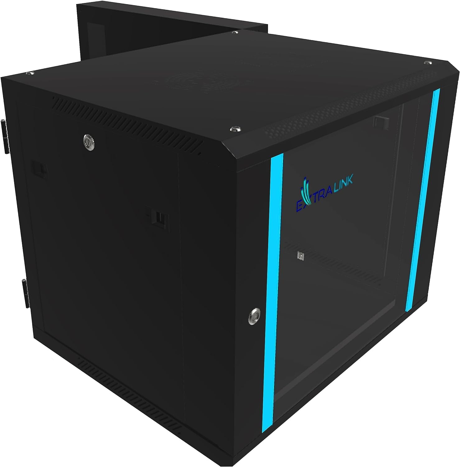 EXTRALINK Rack 19 pollici 9U - Armadio rack 600x600 mm, per montaggio a parete o a pavimento, capacità di carico 60 kg, porta in vetro temperato, apertura anteriore e posteriore, nero
