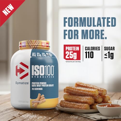 Image of Dymatize Nutrition ISO100 Hydrolyzed Whey Protein Isolate | Fast-Digesting | Muscle Recovery Formula with Amino Acids | Low Sugar & Fat | Cinnamon Churro | 5 Lbs