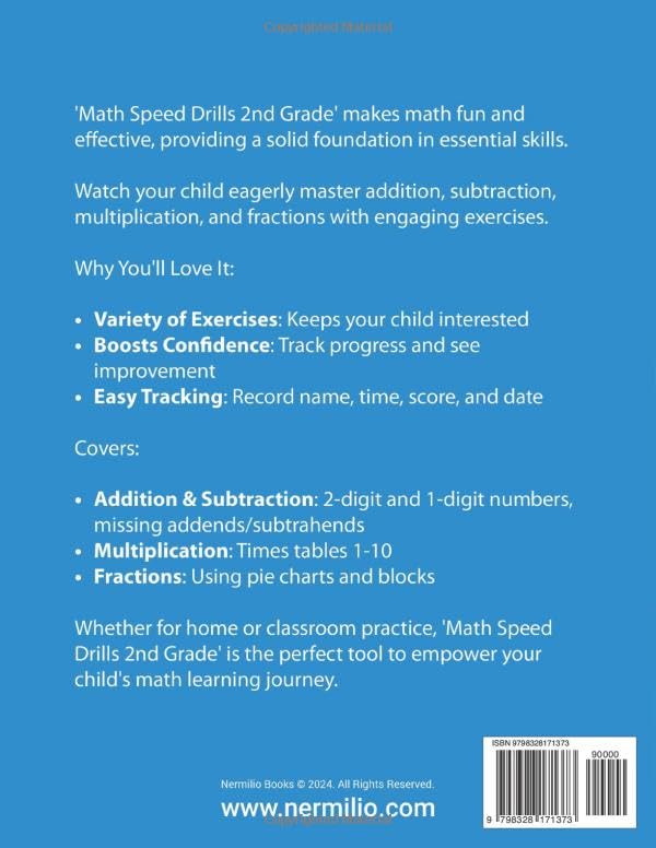 Math Speed Drills 2nd Grade: Addition, Subtraction, Multiplication, and Fractions Exercises for Kids Ages 7-9 - Image 2