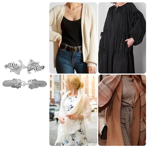 Image of uxcell Vintage Sweater Clips, Cape Cloak Clasp Retro Cardigan Clips Shawl Collar Clasp Dress Shirt Brooch Clip
