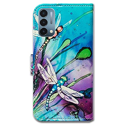 Image of Bcov OnePlus Nord N200 5G Case, Cute Dragonfly Leather Flip Phone Case Wallet Cover with Card Slot Holder Kickstand for OnePlus Nord N200 5G