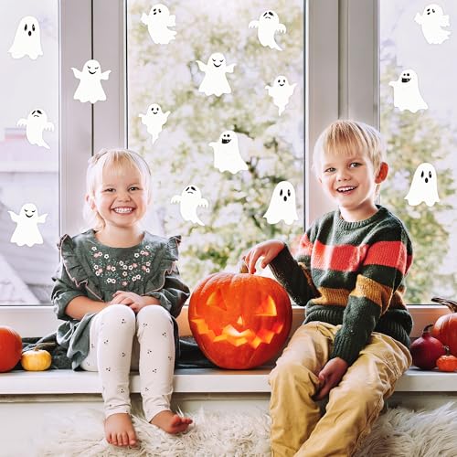 Image of Halloween Glitter Ghost Cutouts - 100Pcs Cute Ghost Glitter Paper Cut-Outs Halloween Paper Die Cut with Glue Points for Teacher Student DIY Craft Classroom Holiday Party Supplies Wall Decorations