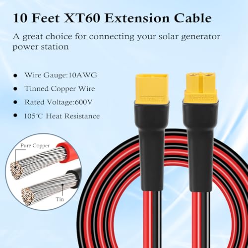 Cable XT60 10AWG 10FT MOOKEERF macho a hembra para estación de energía y panel solar 3