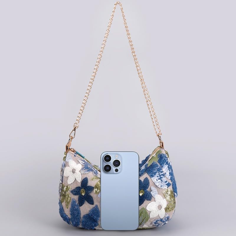 Y2k Sequin Beaded Straw Purse Women Summer Leather Shoulder Bag Floral Embroidery Evening Party Purses4