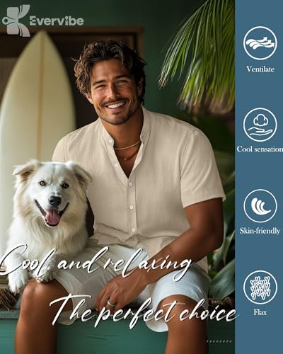 2 Pack Men's Short Sleeve Linen Shirts, Button Down Cotton Beach Vacation Casual Summer Tees 7