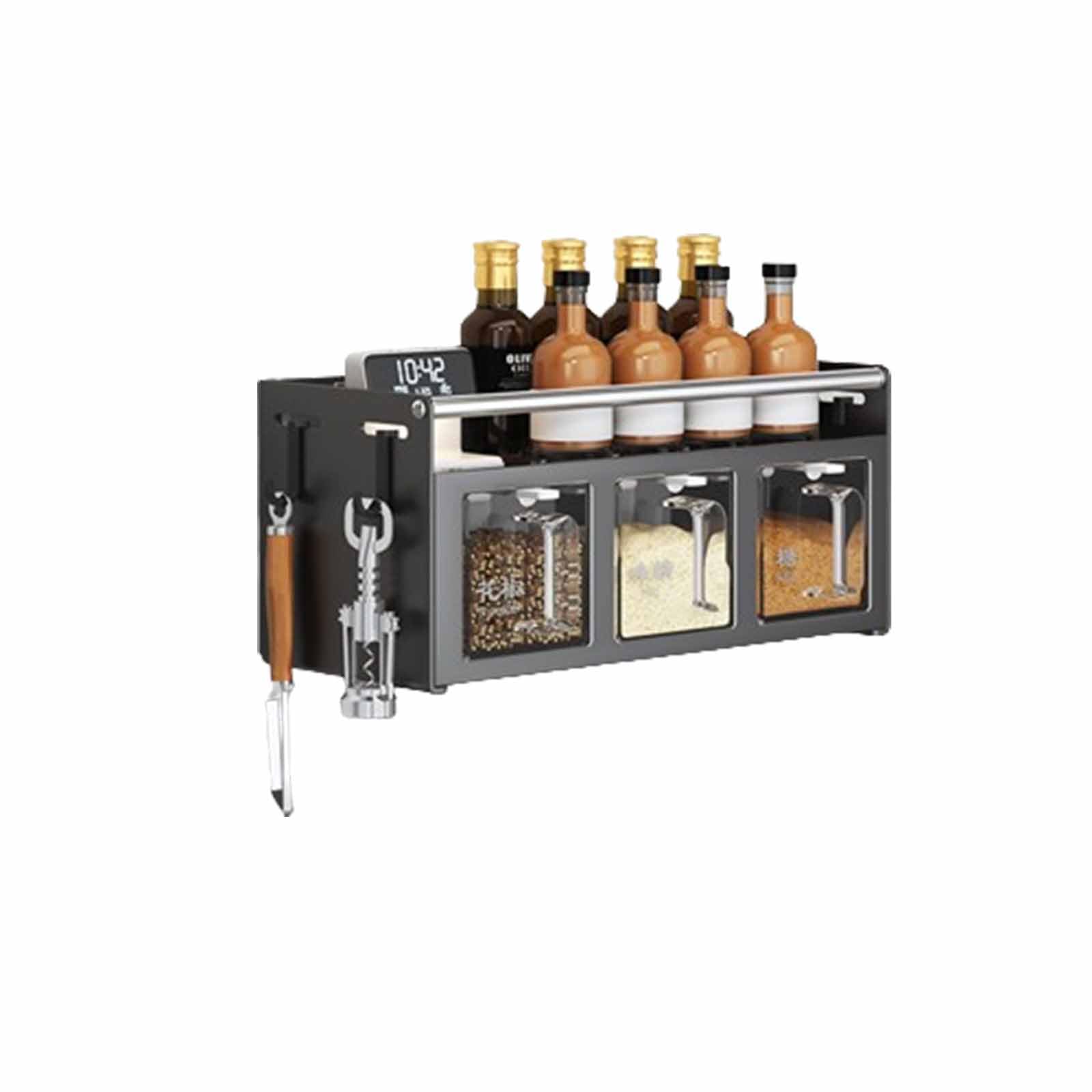 JUSHZ Gewürzregal Wand Stehend Küchenregal Gewürzregale Gewurzregal Gewürz Organizer Spice Rack Für Die Küche Spices Hängen Ecke Aufbewahrungsbox Für Gewürze Küche Wandmontiert (30x13.5x13cm,Black)