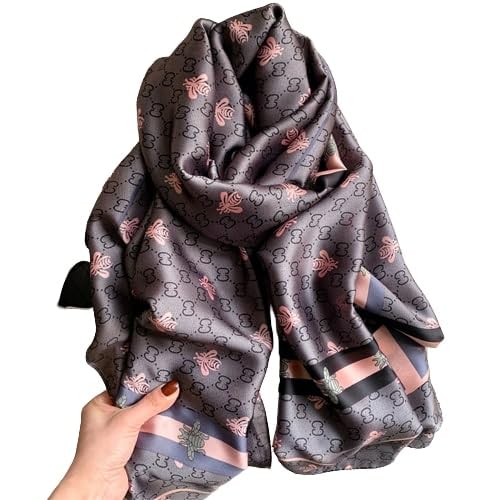 TrendzAuraFashionable Women's Long Classic Silk Scarf Dupatta - 100% Silk Printed Stole and Shawl, 90 x 180 CM