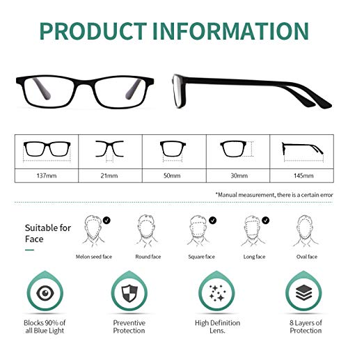 Reading Glasses 5 Pack (2.5), Readers 5 Pairs for Women/Men, Rectangle, Spring Hinge, Anti Glare Lightweight Reading Eyeglasses