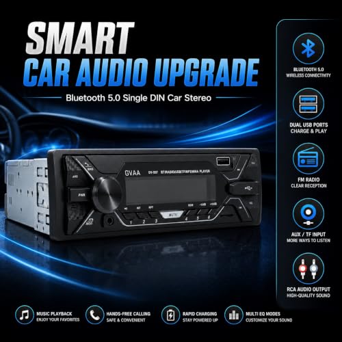 Image of AUTO SNAP GVAA Single DIN Car Stereo MP3 Player with USB, AUX, FM Radio, Bluetooth, Hands-Free Calling & Digital Display | Car Music System with Easy Controls with App 507