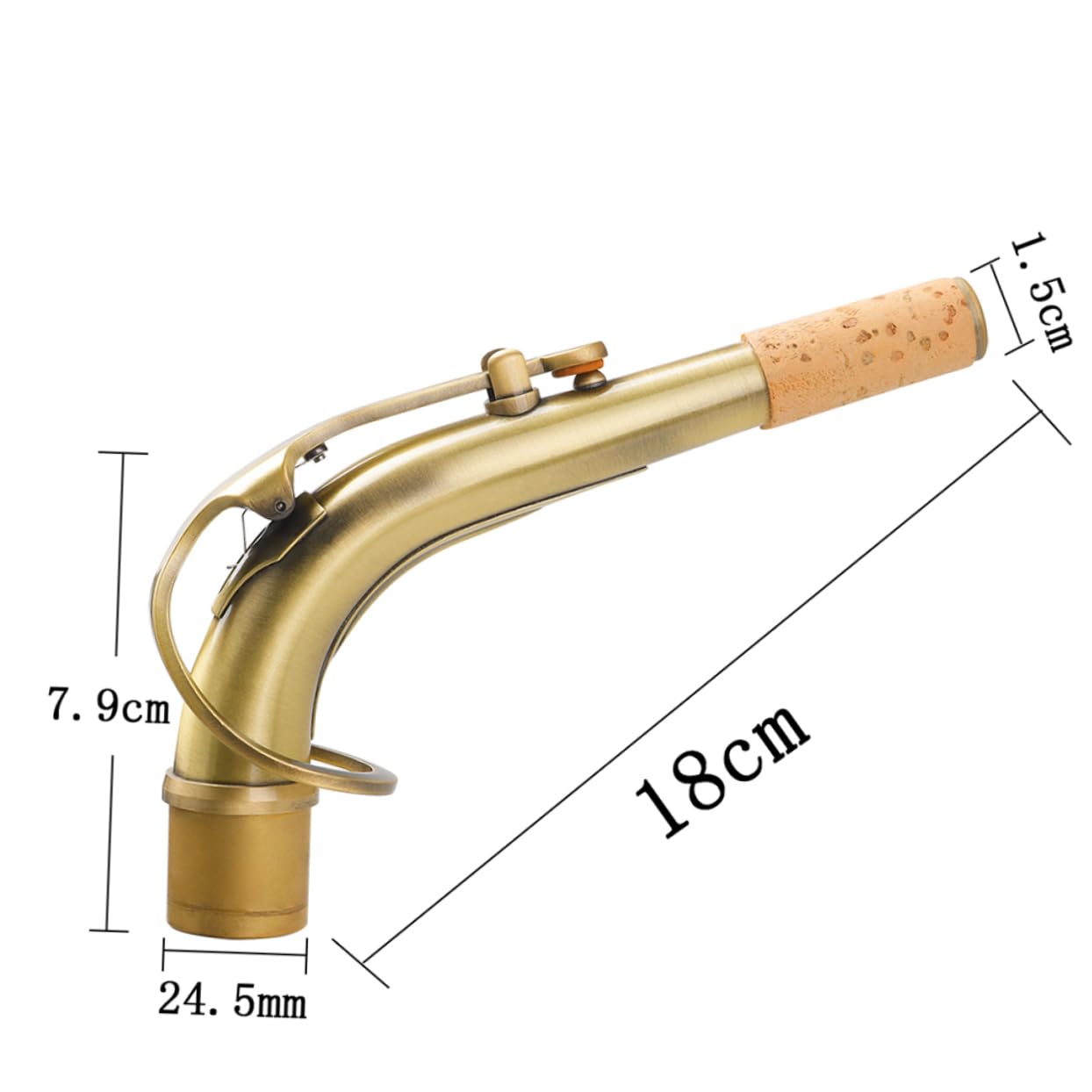 Collo Sax Alto in Ottone 24, 5mm, Testa Curva per Sassofono | Finitura Oro Antica, Lavorazione Laccata, per Contralto e Saxes Contralto, Accessorio Strumentale