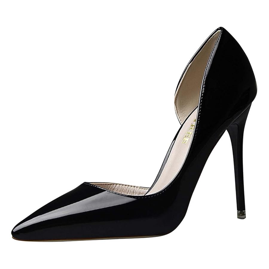 パンプス Black Leather Stiletto Pump Woobling Ladies Comfort Pumps Walking Lightweight Stiletto