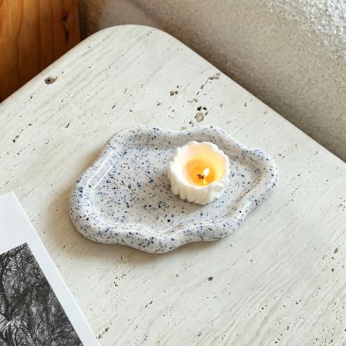 Image of Jewelry Dish Trinket Tray for Women, Ring Dish Holder, Unique Cloud Shape Ceramic Plate Cute Things Vanity Aesthetic Room Decor Mother's Day Birthday (Marble Blue)