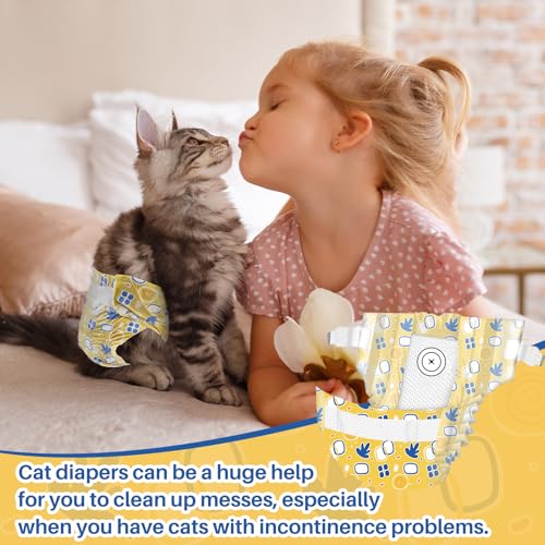 Image of Pet Soft Disposable Cat Diapers - Diaper for Female & Male Cats, Puppy Doggie Diapers for Female Dogs with Adjustable Foam Tail Hole, Medium (24Pcs, Yellow)