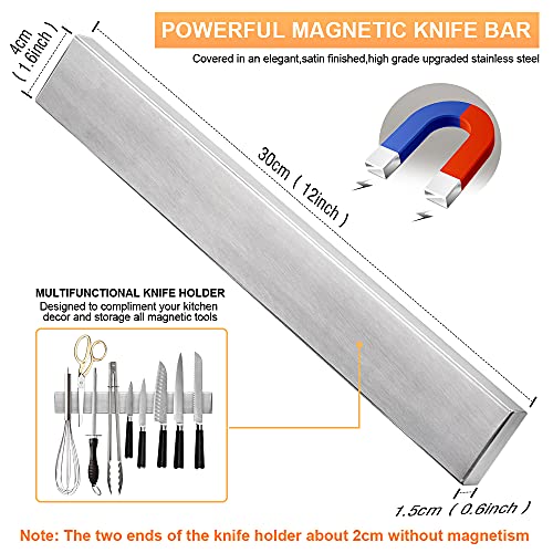 Barra Magnetica per Coltelli Ninonly 30cm(12inch) Barra Magnetica Portacoltelli Magnetico Adesiva in Acciaio Inox, Striscia Banda Pensile per Bistecca/Cuoco/Coltelli da Cucina - immagine 4