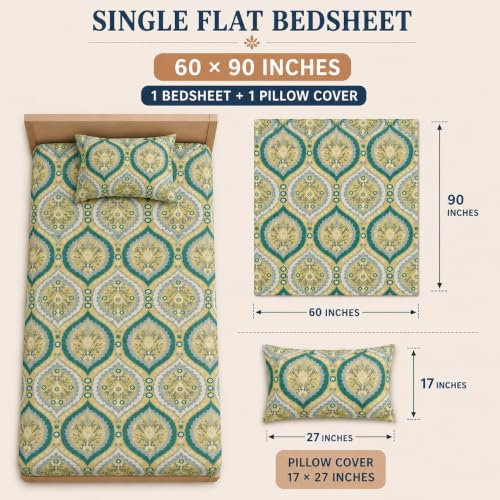 Image of BSB HOME 240 TC Premium Single Bed Bedsheet, Soft Floral Printed Bed Sheet, Elegant Cotton-Look Bedding with Stylish Floral Pattern Bedsheet for Bedroom, 60 x 90 Inches (152 x 229 cm) - Sage Green