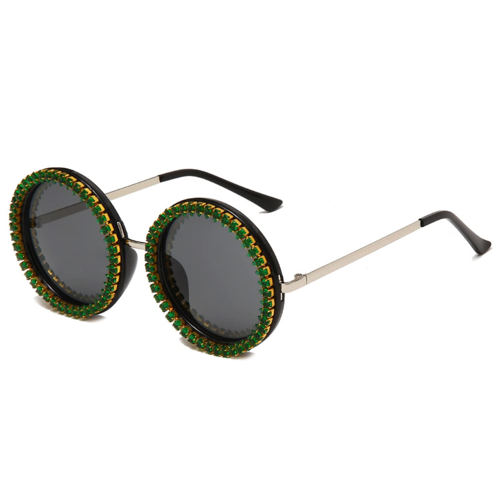 TIYETA Round Diamond Sunglasses UV400 Punk Sun Glasses Eyewear Rhinestone Shades for Women Men Bling Party Sunglasses,Green,140mm