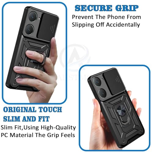 Image of AIBEX Back Cover for iQOO Z9 Lite /Vivo Y28S 5G / Vivo T3 Lite /Vivo Y18 / Vivo Y18e / Vivo Y18i / Vivo Y18t | D10 Tough Armor Case | Sliding Camera Shield | 360 Protection | Kickstand Holder