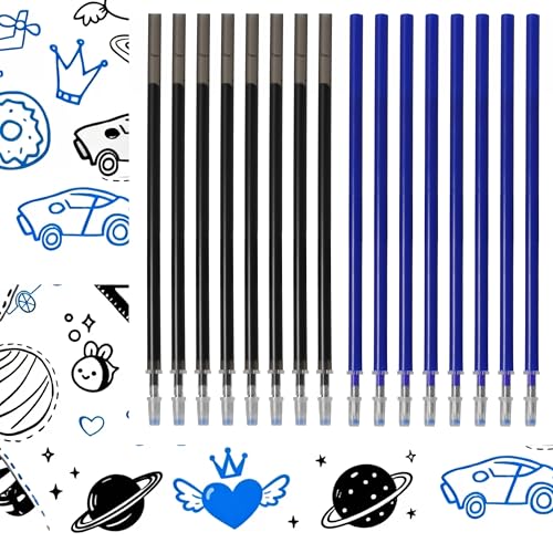 16 Recambios Borrables de 0,7mm Negro y Azul, Compatibles con Pilot FriXion, Clicker, Slim, Eberhard Faber, Bolígrafos Borrables, Recargas de Tinta Térmica para Escritura Limpia y Precisa, 11cm