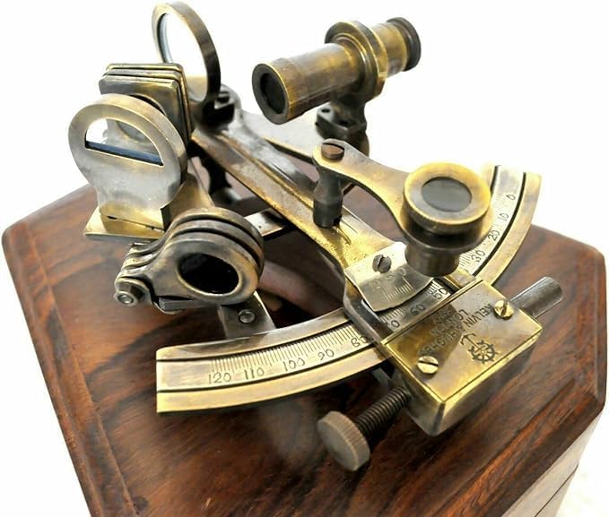 Nautical Antique Brass Marine Sextant with Collectible Maritime Wooden Box Gift