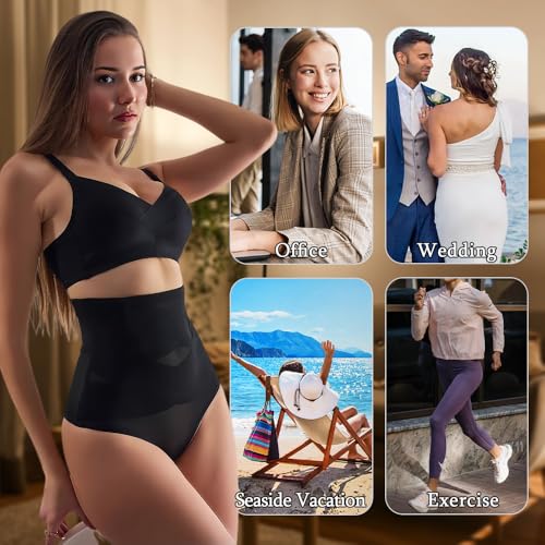 Image of 2 PCS Thong Shapewear with Tummy Control for Women, High Waisted Body Shaper Underwear Seamless Shapewear Black