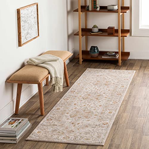 Hauteloom Dieppe Hallway, Entryway, Kitchen Runner Rug - Traditional Oriental Medallion - Vintage - Brown, Beige, Cream, Orange - 2'7