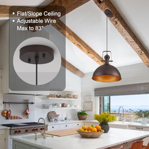 Image of 12 Inch ORB Farmhouse Pendant Lights for Kitchen Island 3 Pack | ETL Certificate, Easy to Install,Adjustable Height Cord,Vintage Industrial Dome Hanging Light Fixtures